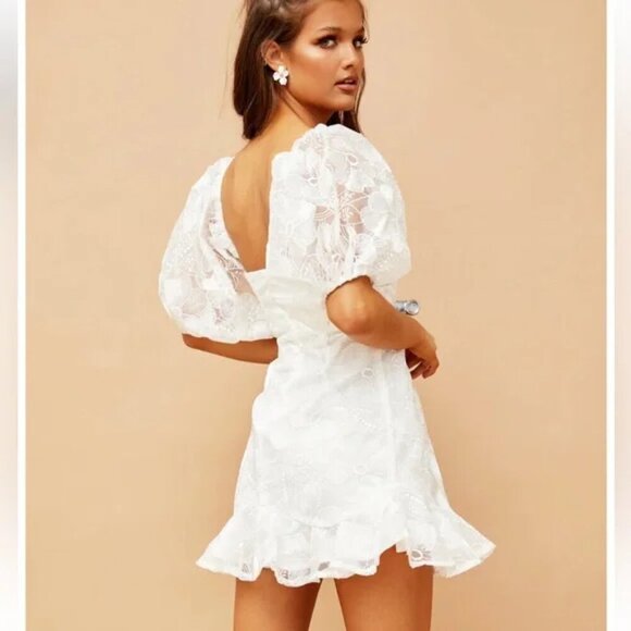 NWT Sage & Paige Mini Dress Womens XL White Lace Clarissa Puff Sleeves Babydoll - Picture 2 of 16